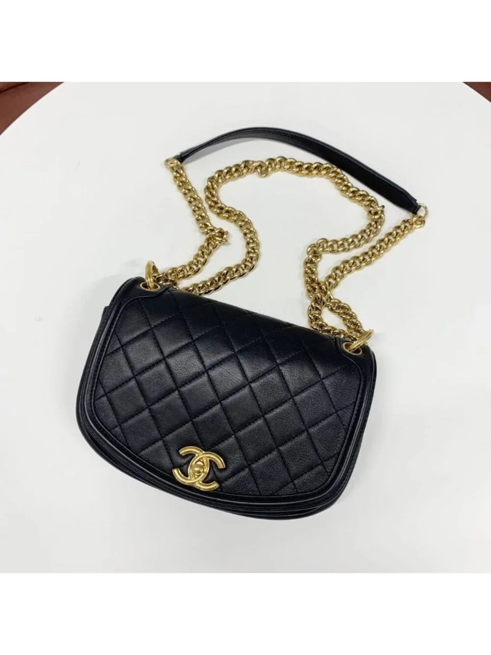 Chanel Quilted Turnlock CC Logo Lambskin Shoulder